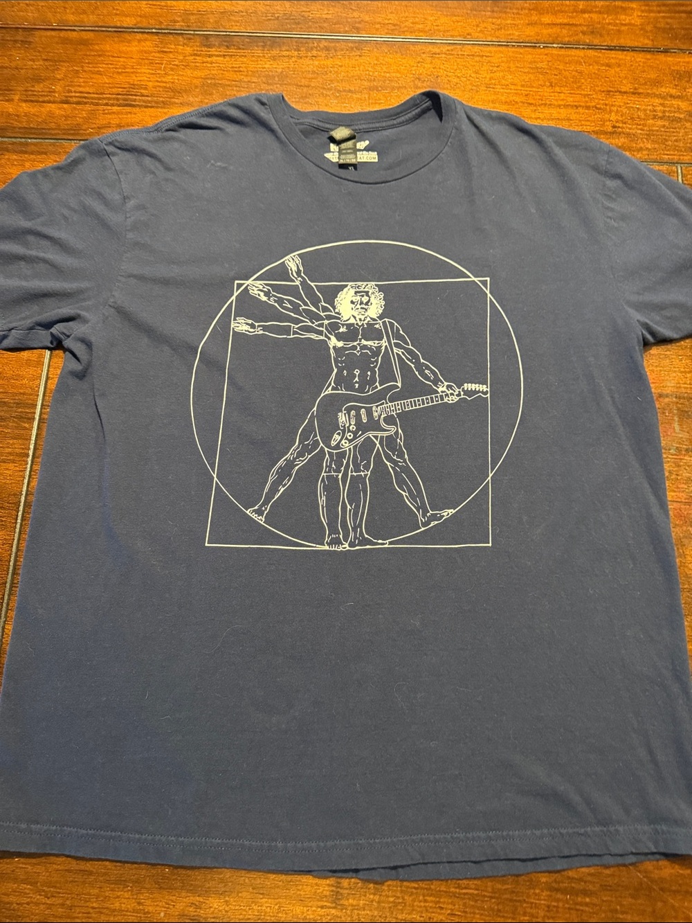 Men's Navy Short-Sleeve Graphic Tee with Guitar Vitruvian Artwork